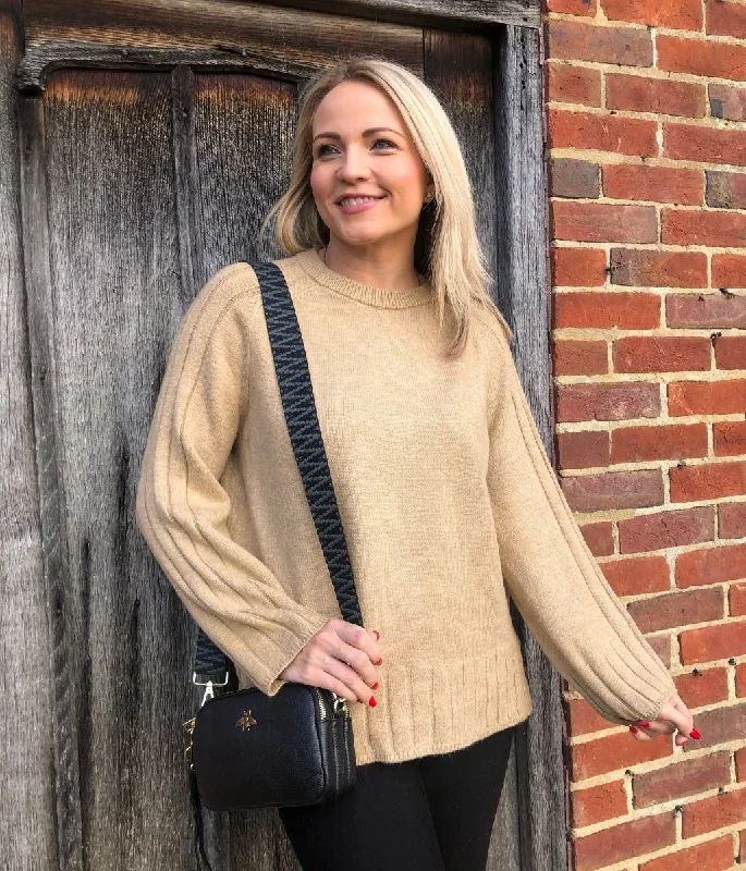 Beige Soft Contrast Ribbed Jumper