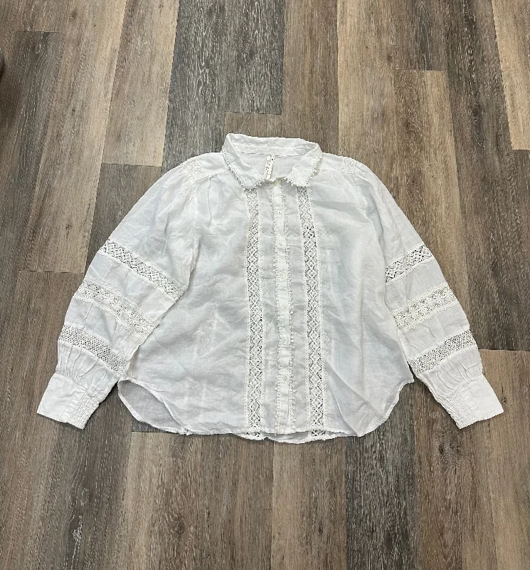 Blouse Long Sleeve By Anthropologie In White, Size: 2x