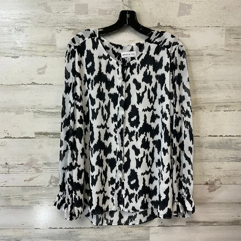 Blouse Long Sleeve By Gibson And Latimer In Black & White, Size: Xxl