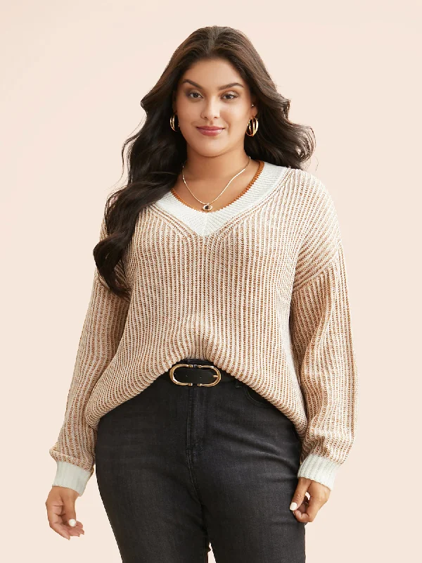 Contrast Texture Drop Shoulder Sleeve Pullover