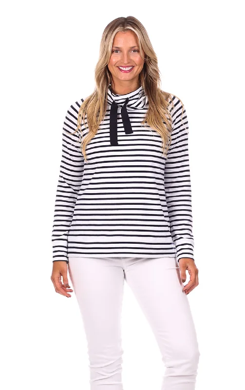 Finley Funnel Neck in White & Navy Stripe