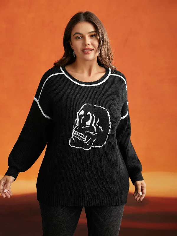 Skull Printed Balloon Sleeves Pullover