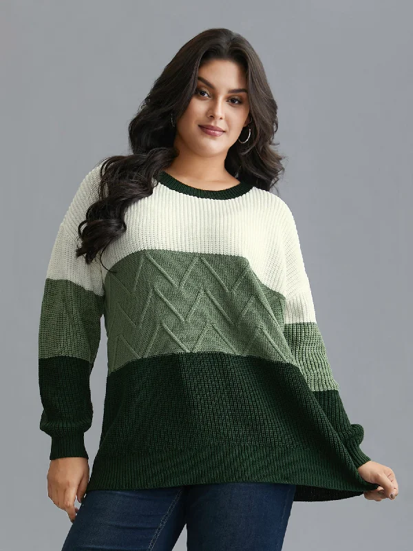 Textured Color Block Round Neck Pullover