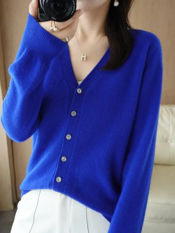 V-neck Short Women Cardigan Sweater