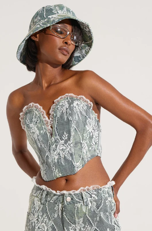 VERONICA FLORAL LACE DENIM CORSET